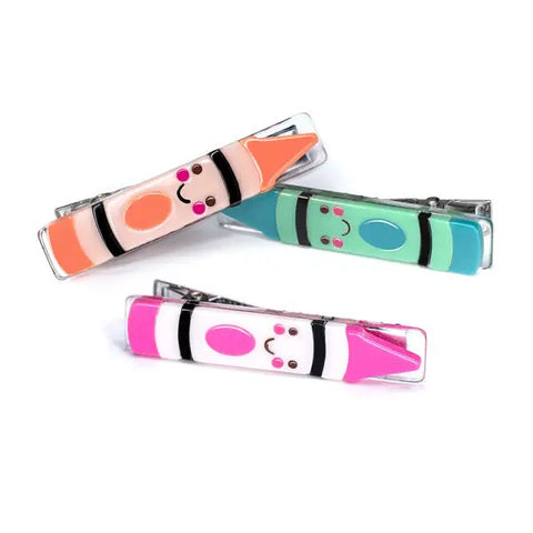 Happy Crayons (Green, Coral, Pink) Alligator Clips