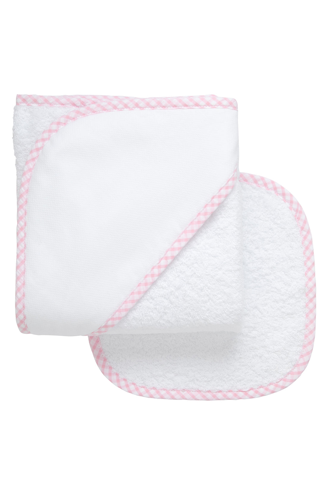 Pink Check Trim Hooded Towel & Washcloth Set