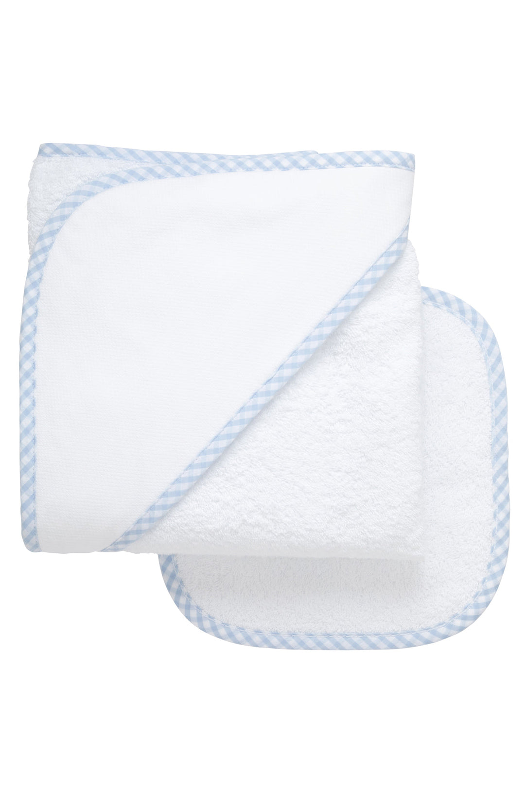 Blue Check Trim Hooded Towel & Washcloth Set