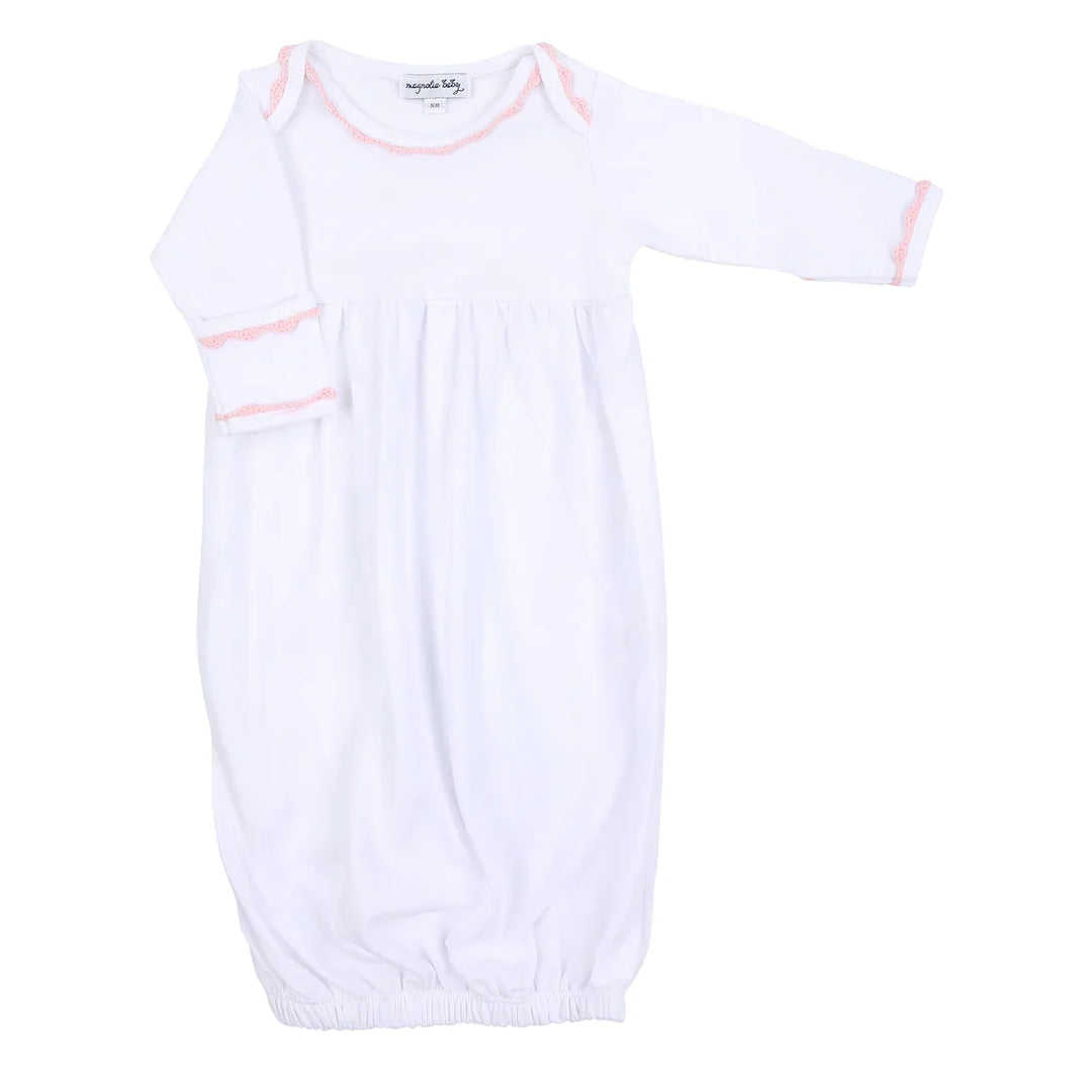 Baby Joy Crochet Trim Gathered Gown Pink