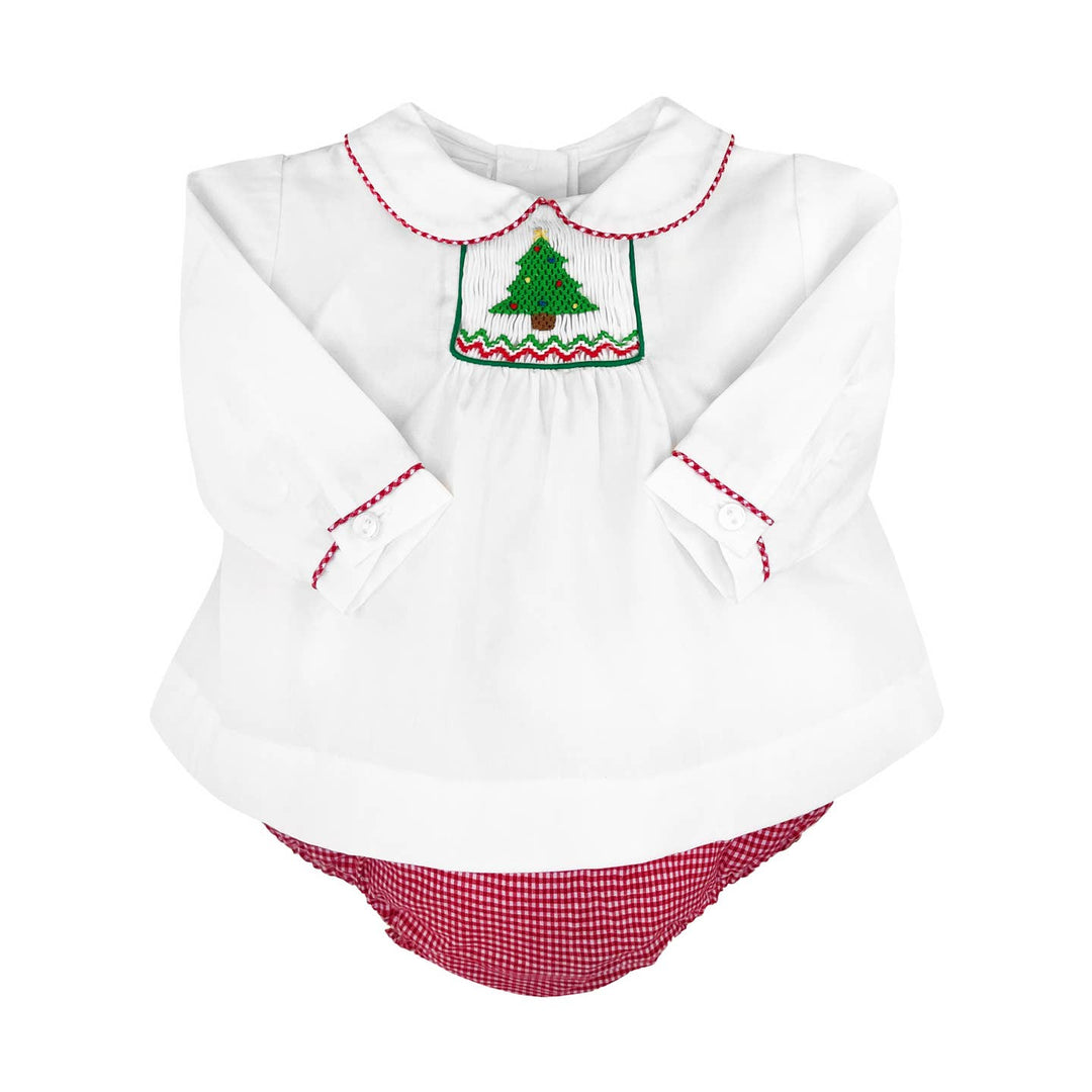 Christmas Tree Hand Smocked Diaper Set