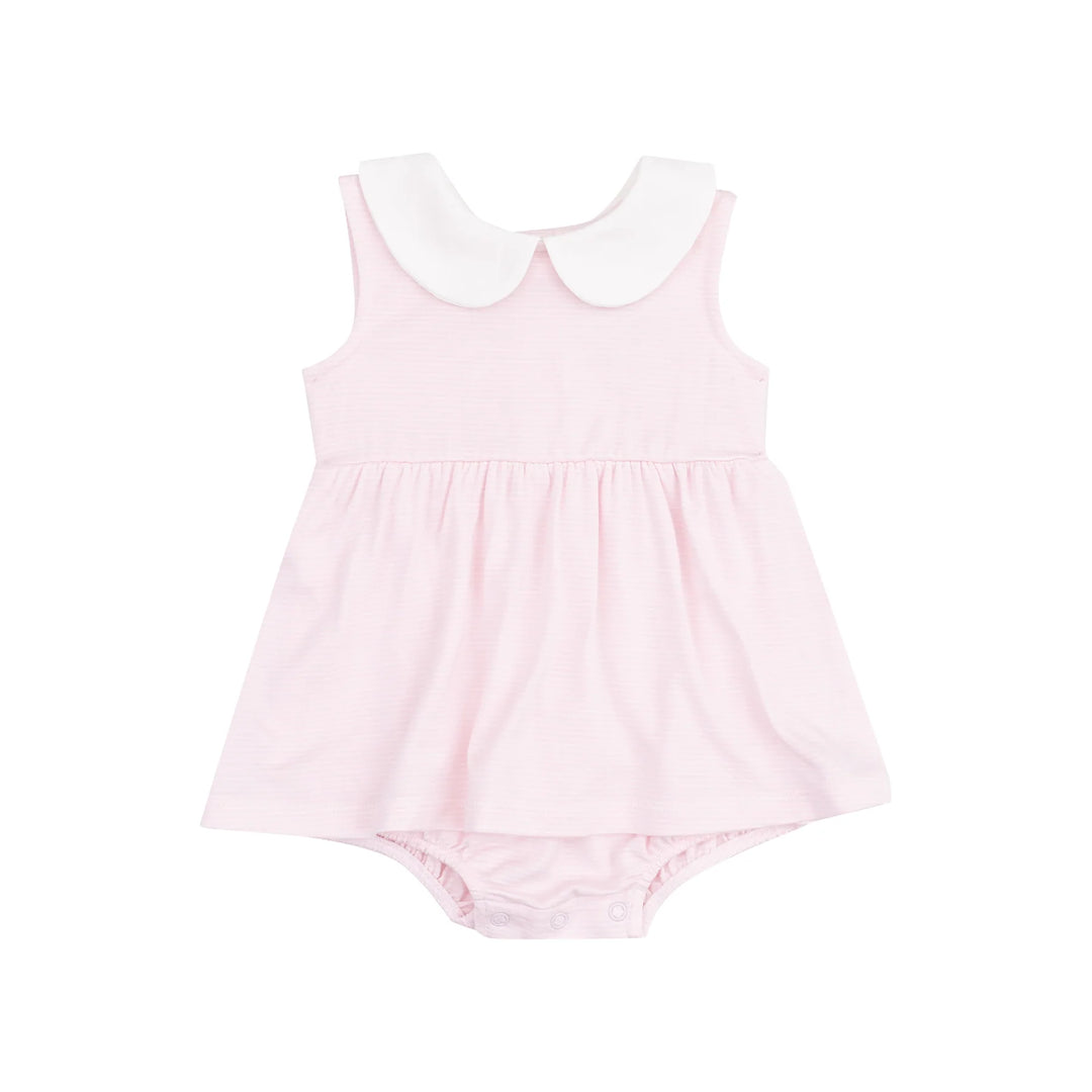 Stripe Classic Pink Peter Pan Collar Bubble W/ Skirt