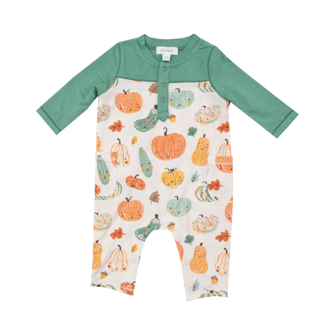 Romper W/ Contrast Sleeve- Crayon Pumpkins