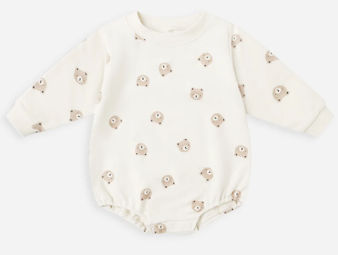 CREWNECK BUBBLE ROMPER || BROWN BEAR