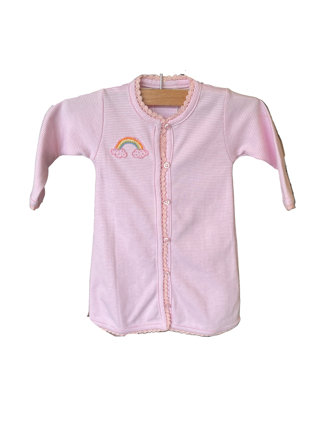 Pink Stripe Gown w/ Rainbow Emb.