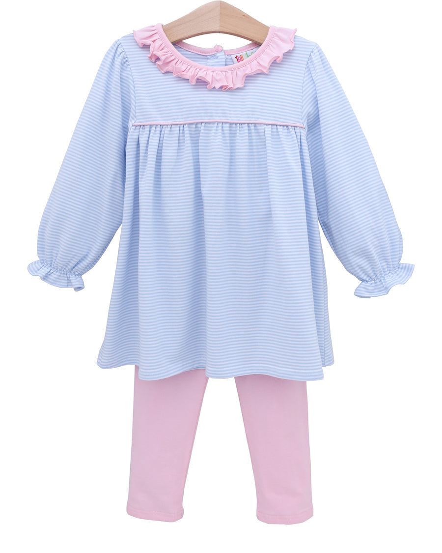 Audrey Pant Set - Light Blue Stripe/Pink