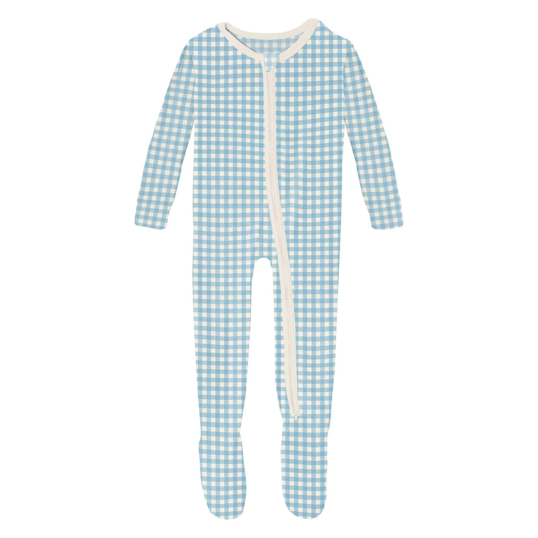 Print Footie 2 Way Zipper- Seaside Blue Gingham