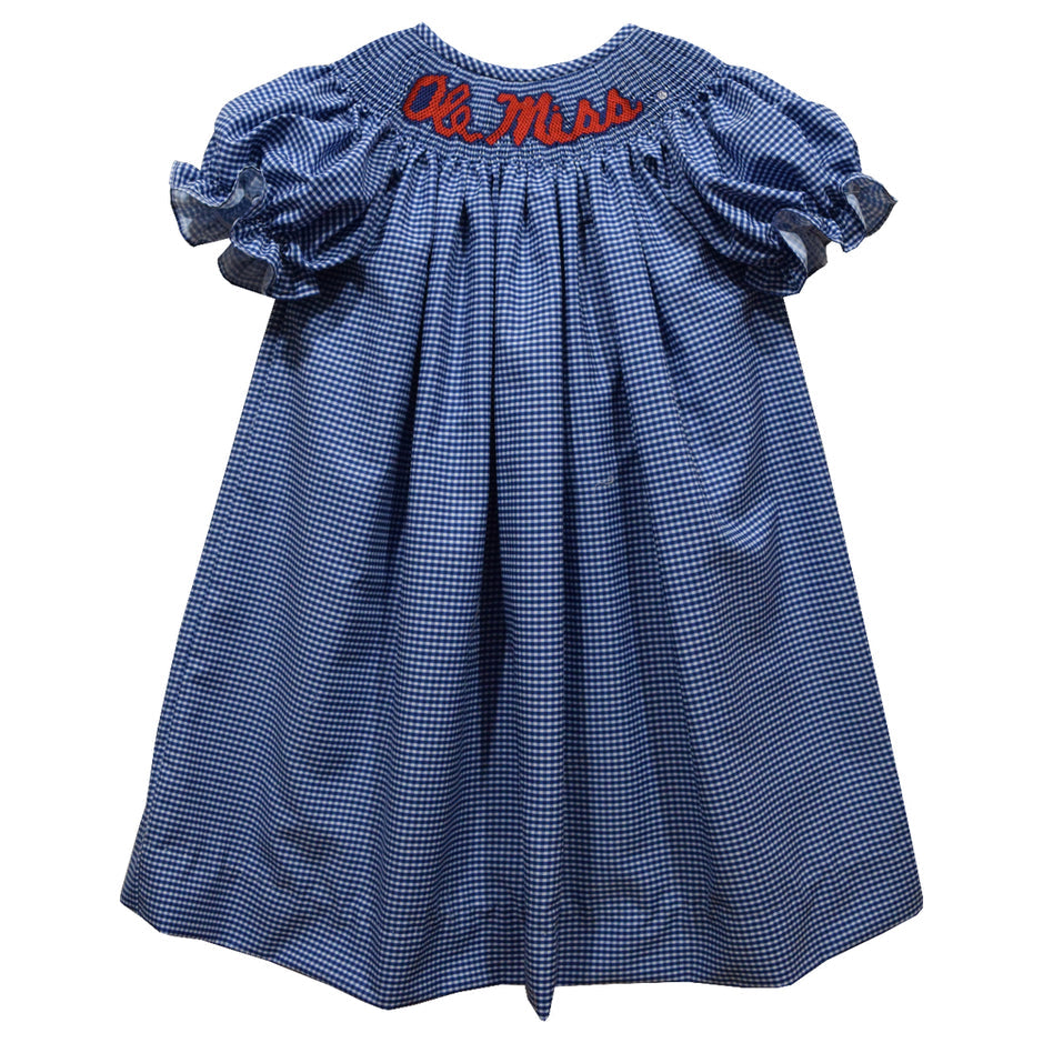 Olivia Bishop Dress Ole Miss Rebels Smocked Light Blu