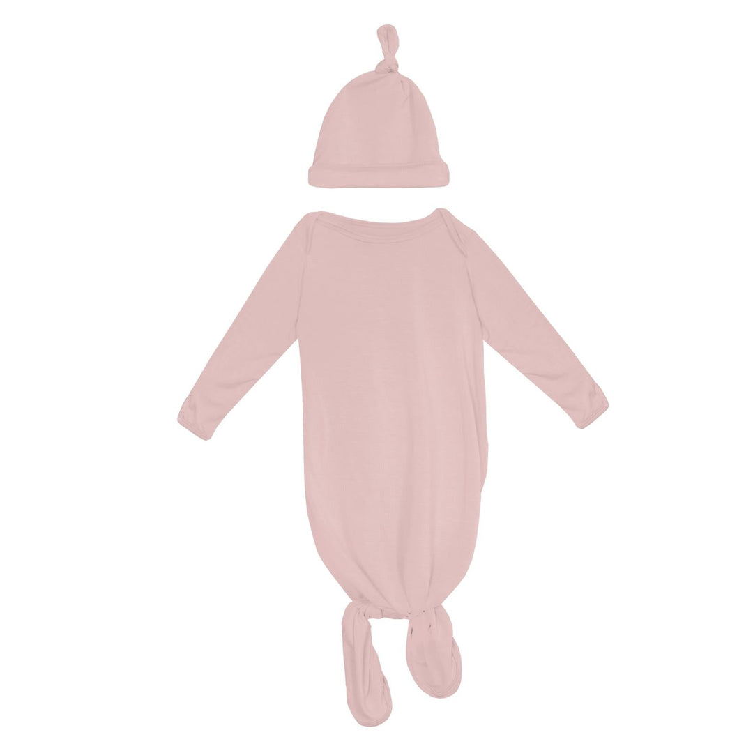 Knotted Layette Gown & Hat Set in Baby Rose