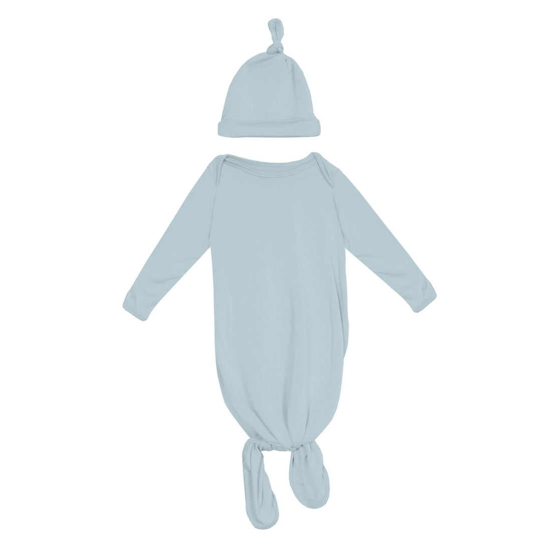 Knotted Layette Gown & Hat Set in Spring Sky