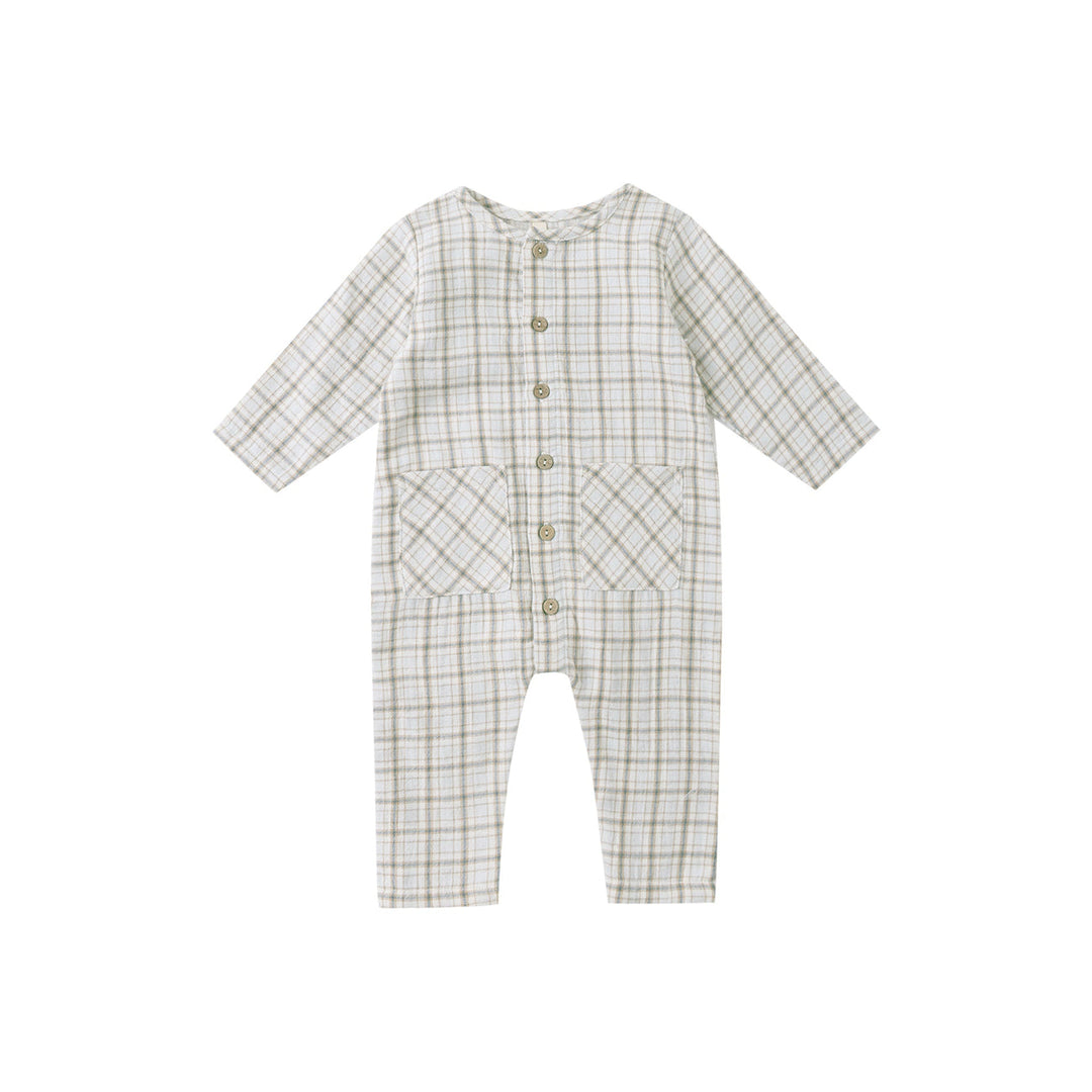 POCKETED WOVEN JUMPSUIT || BLUE PLAID