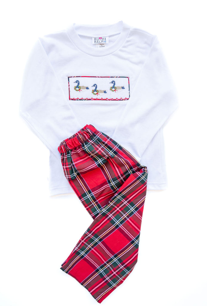 Christmas Geese Smocked Beau T-Shirt/Pants Set