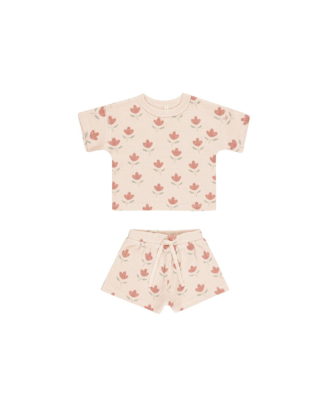 Waffle Tee + Short Set- Tulips
