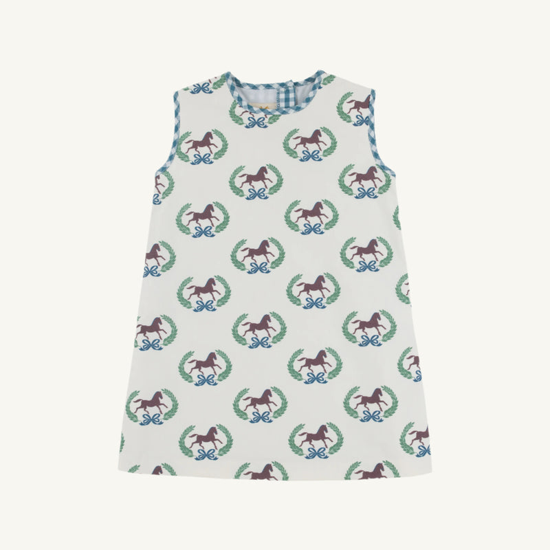 Highland Horses/Barnsley Blue Gingham Annie Apron Dress