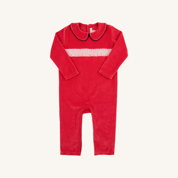 Samual Smocked Richmond Red Romper Velour
