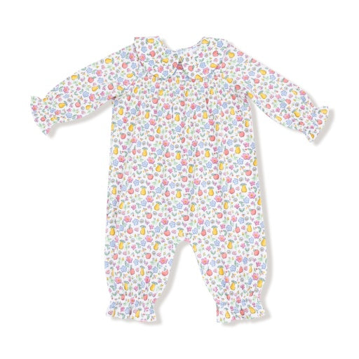 Fall Fruit Floral - Smocked L/S Romper w/ Peter Pan Collar