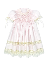 Margaret Dress- Spring Pink Batiste w/ Ecru Smocking & Lace