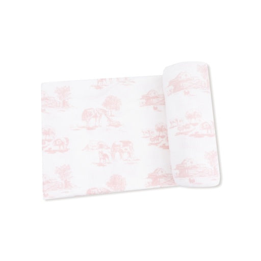 Farm Toile - Pink - Swaddle Blanket