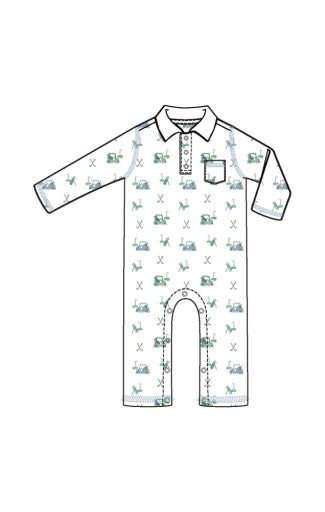 Baby Golf Carts - Blue - Polo Romper