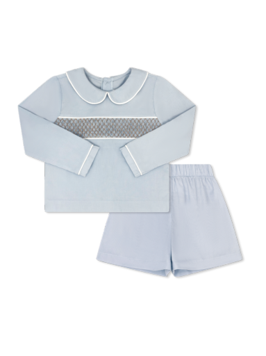 Liam Short Set - Princeton Blue Cord, Khaki Smocking