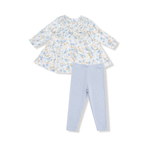 Sweet Rose Calico - Smocked Ruffle L/S Dress + Ribbed Legging