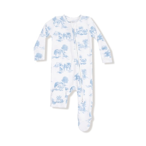 Farm Toile - Blue - 2 Way Zipper Footie