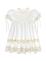 Margaret Dress- Spring White Swiss Dot w/ Ecru Smocking & Lace
