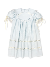 Donahue Dress- Blessings Blue Batiste w/ Ecru Lace & Ribbon