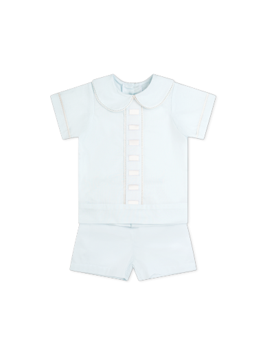 Nate Short Set- Blessings Blue Batiste w/ Ecru Ribbon