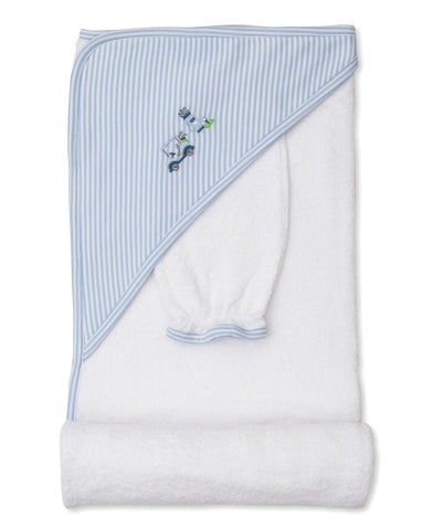 Golf Clubs-Hooded Towel w/ Mitt Set-White/Lt. Blue