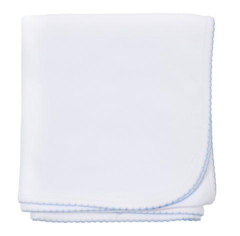Essentials Blanket White with Blue Trim