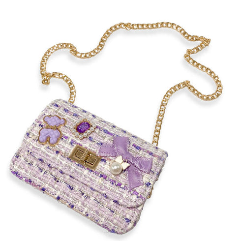 Purple Teddy & Bow Tweed Purse