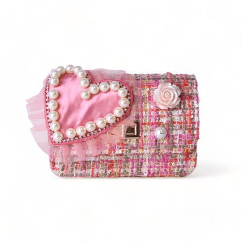 Big Heart Tweed Purse - Fuchsia