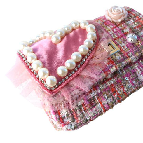 Big Heart Tweed Purse - Fuchsia