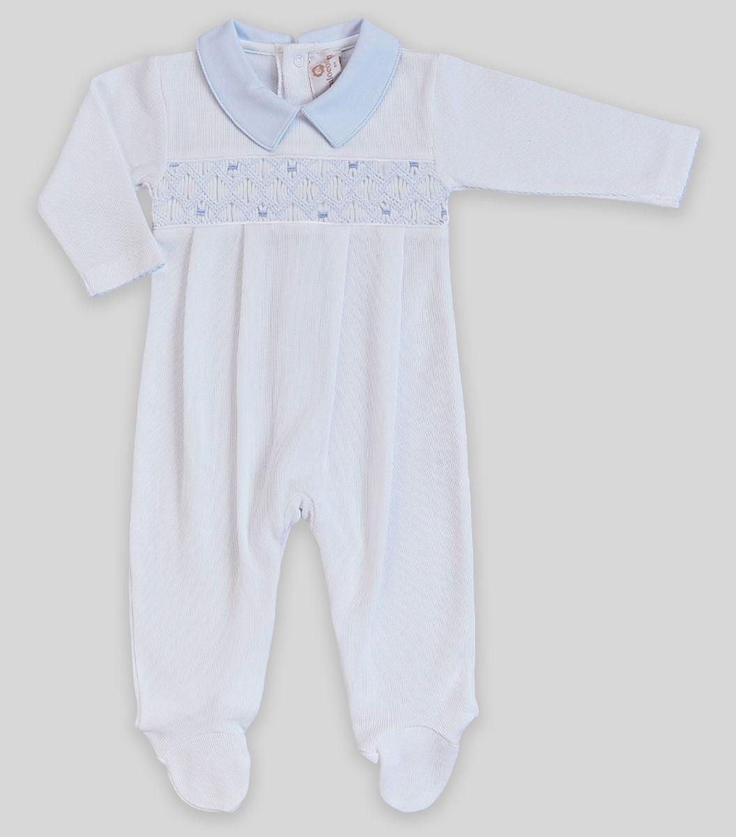 Tarik Hand Smocked Footie - White