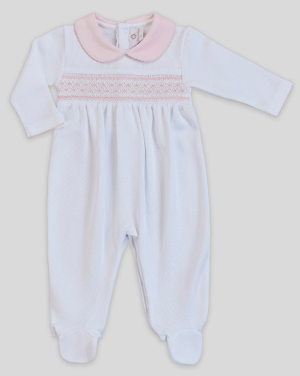 Daphne Hand Smocked Footie - White
