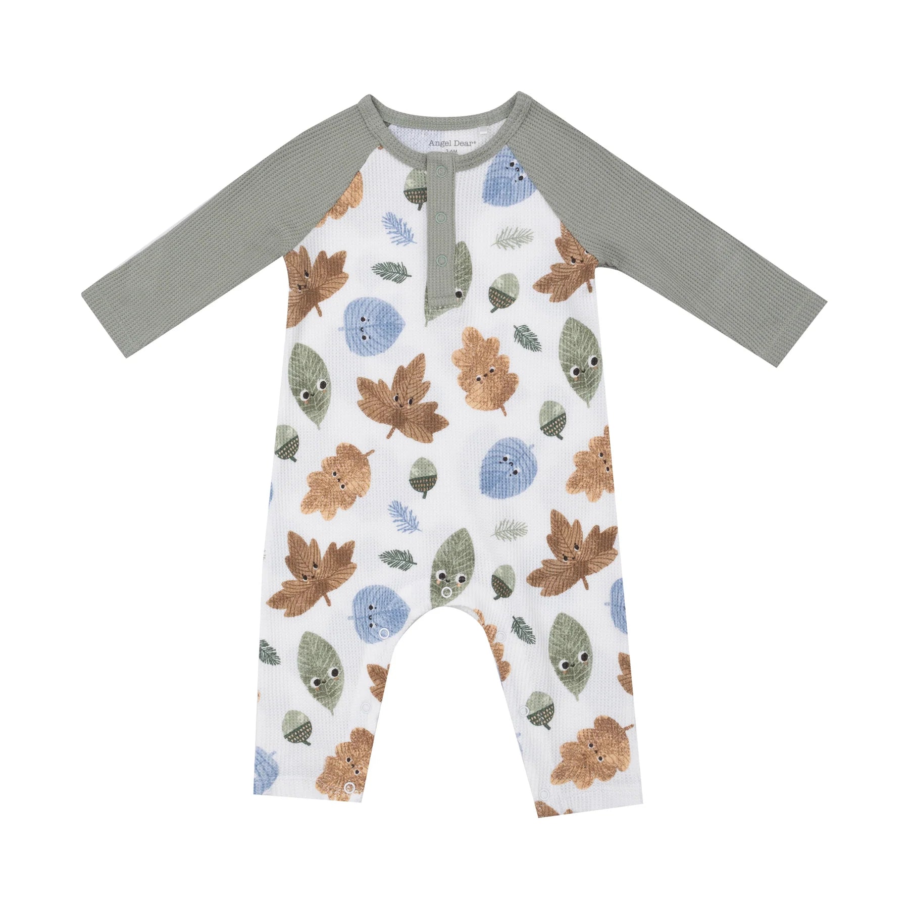 L/S Raglan Henley  Romper- Cuddly Leaves