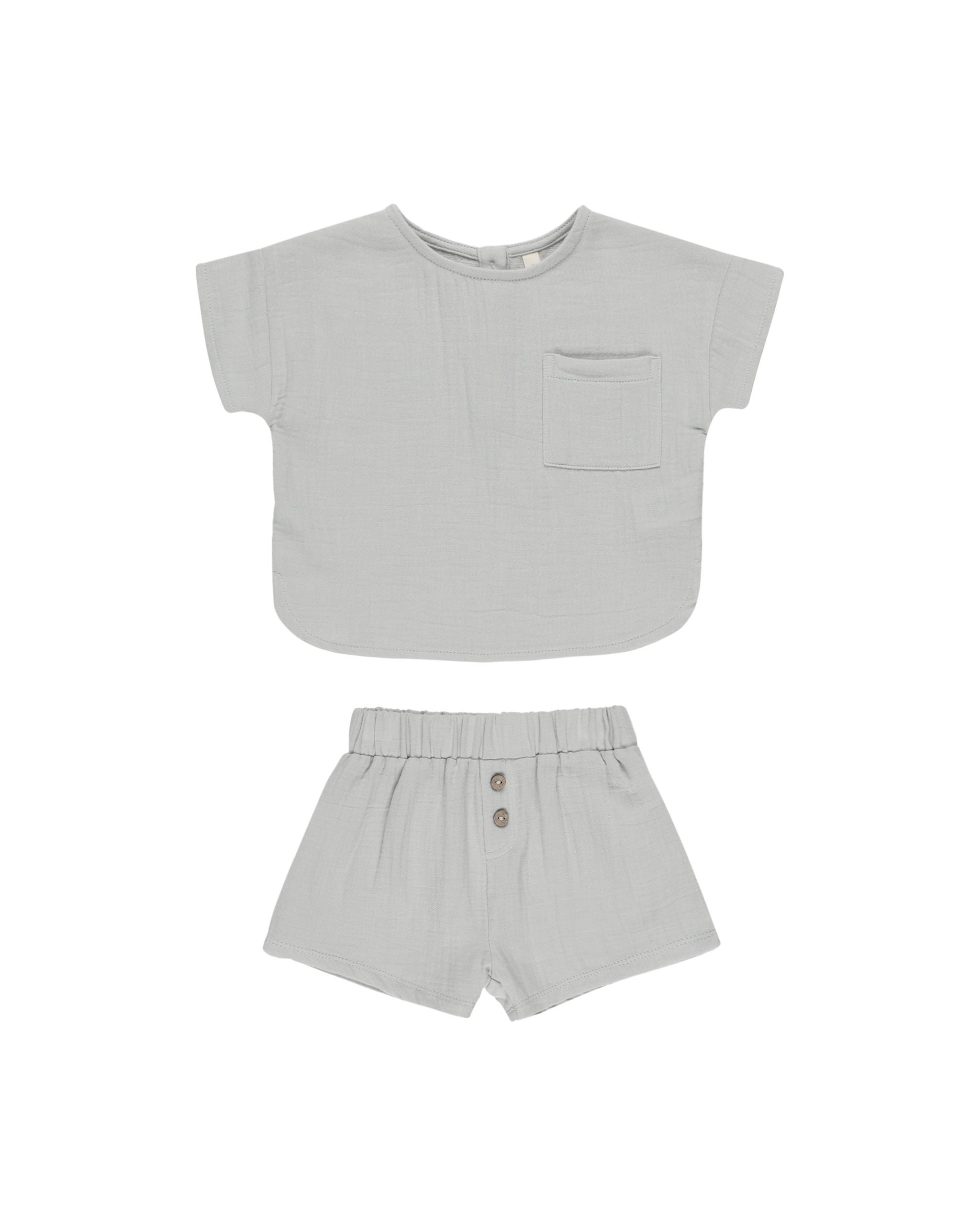 Woven Boxy Top + Short Set- Sky