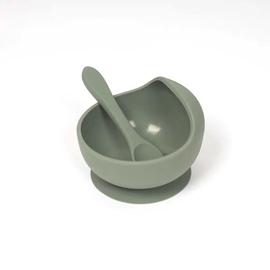 Silicone Suction Bowl and Spoon Set- Sage Green