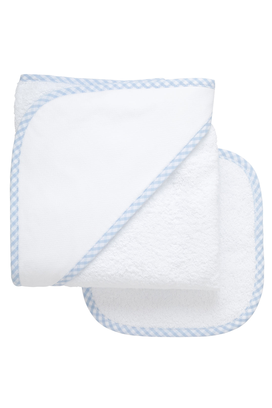 Blue Check Trim Hooded Towel & Washcloth Set