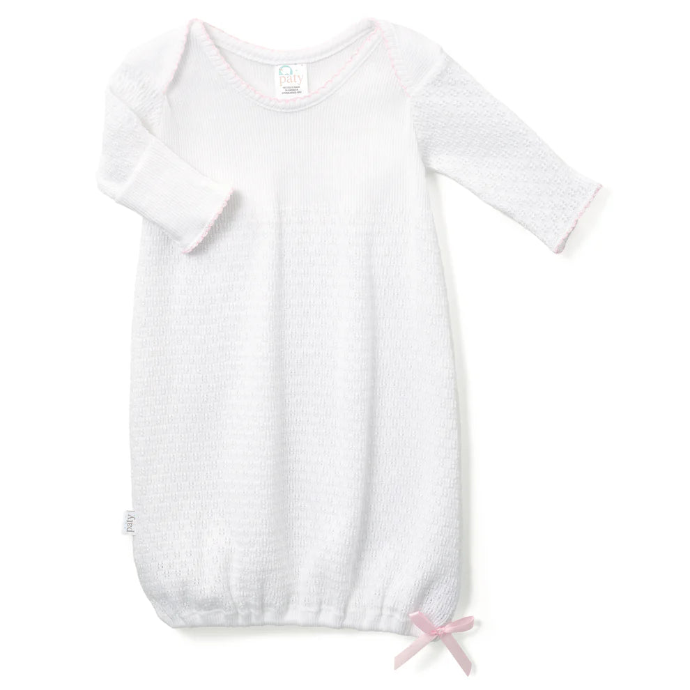 Paty Inc. White Lap Shoulder Gown with Pink Bow