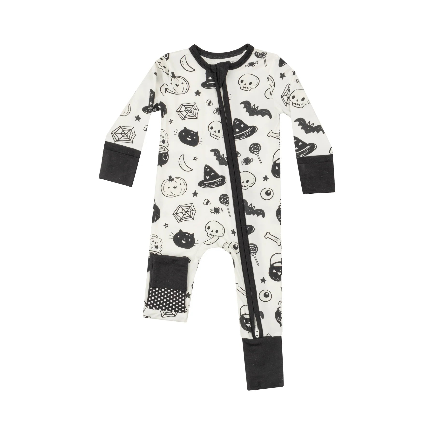 2 Way Zip Romper-Black and White Halloween