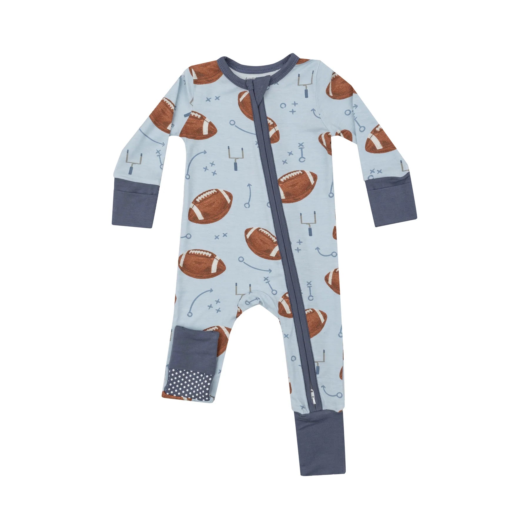 2 Way Zip Romper- Footballs Bl.