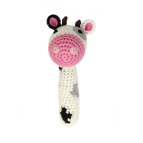 Crocheted Rattle- Cow Stick