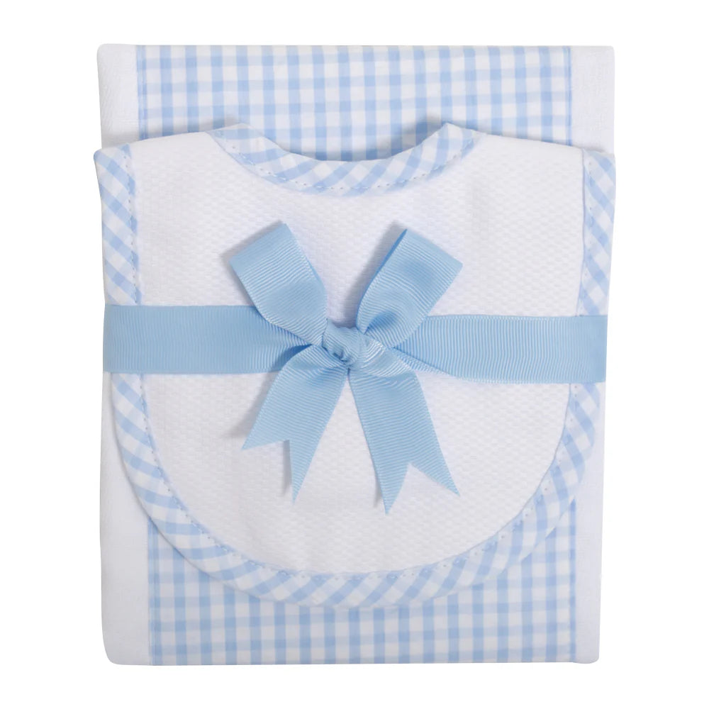 Drooler Bib and Burp Set- Blue Check