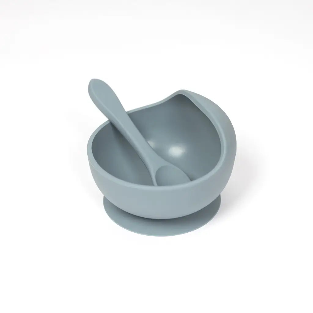 Silicone Suction Bowl and Spoon Set- Pale Blue
