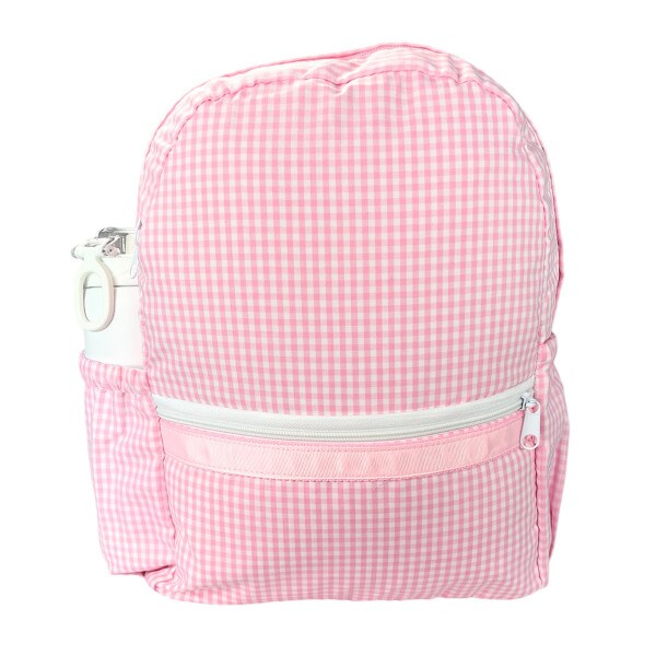 Medium Backpack w/ Pocket- Pink Ging