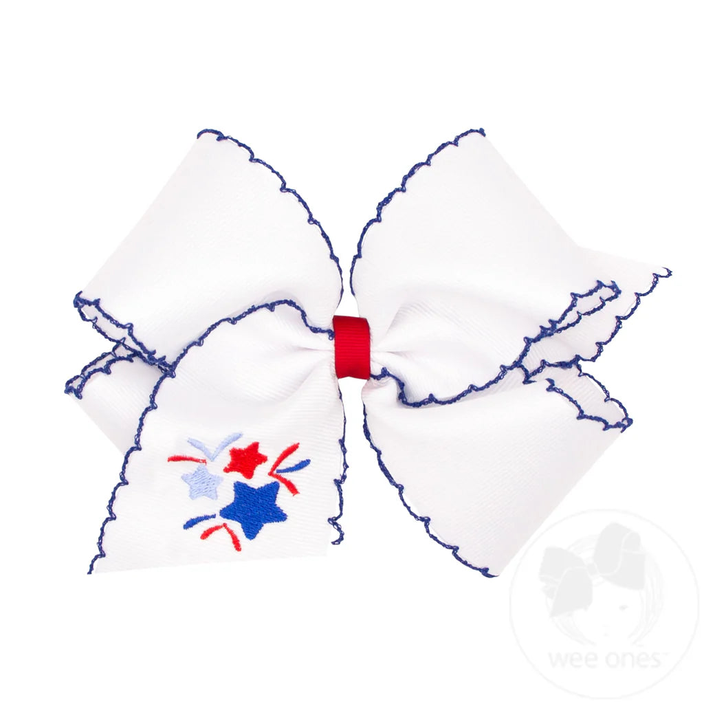 Patriotic Embroidery on Moonstitch Edge Hair Bow