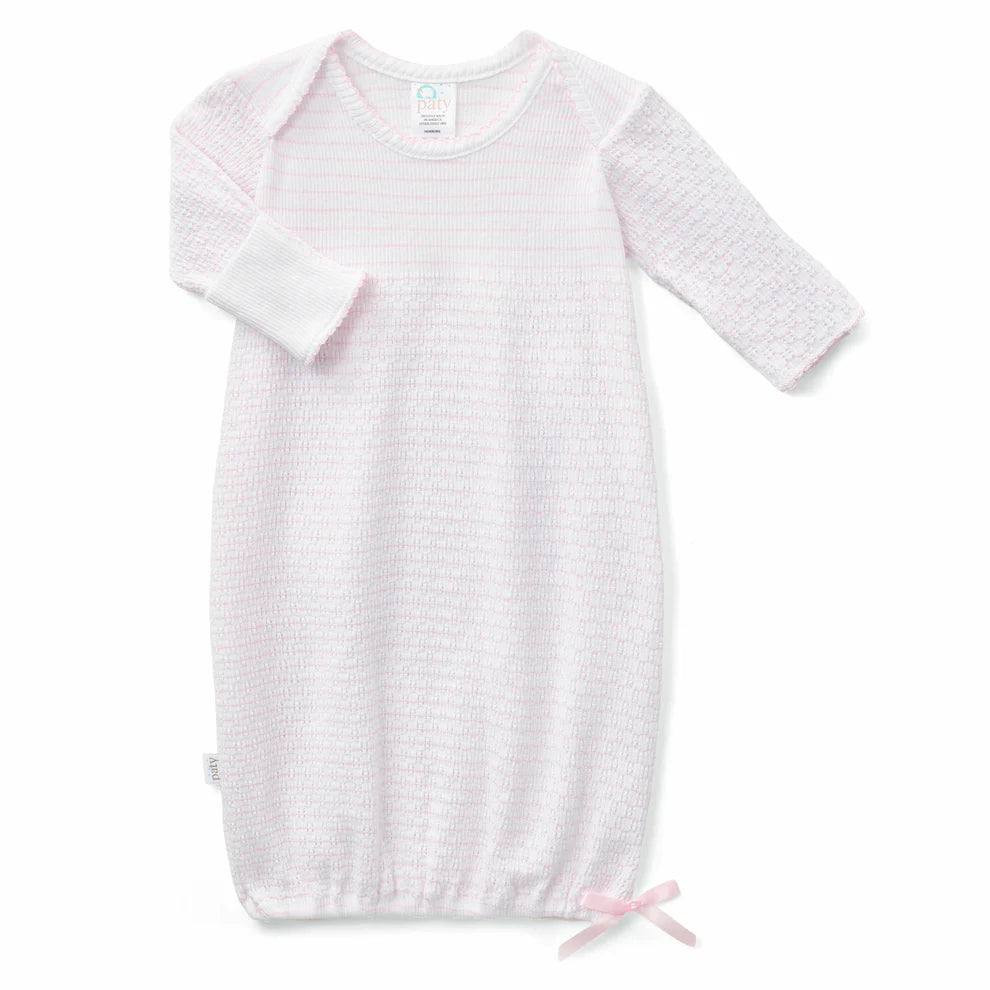 Paty Inc. Pink Striped Lap Shoulder Gown with Pink Bow