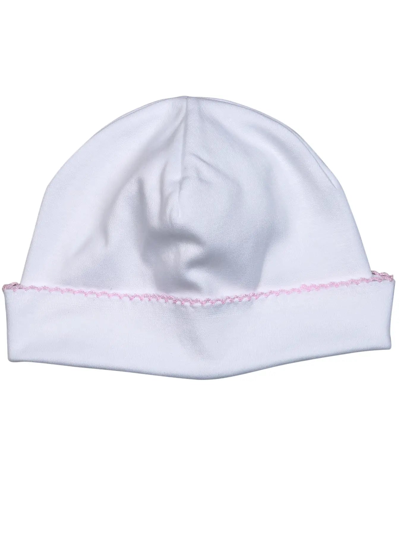 Pima Beanie -White w Pink Trim